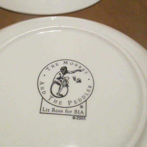 Black Cat Orange Halloween Plates 6.5” Liz Ross The Monkey The Peddler Set Of 4 - Picture 6 of 9